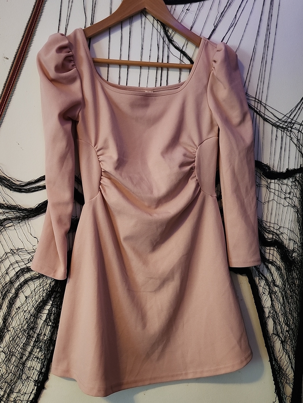 SHEIN Dusty Rose Puff-Sleeve Long Sleeve Mini Dress
